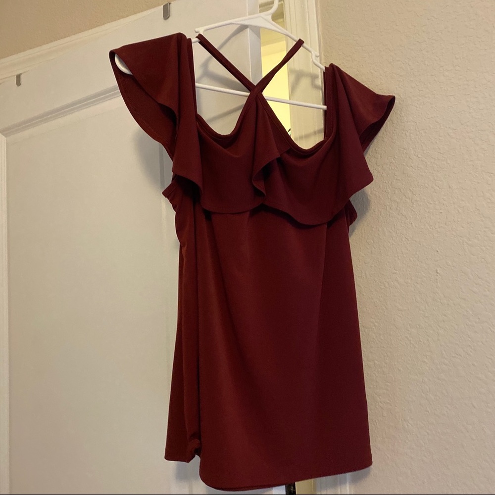 Express Maroon off shoulder shirt